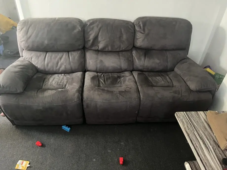 Grey suede 3 and 4 seater reclining sofas