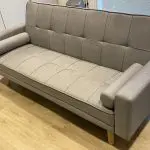 Yaheetech Grey Fabric Upholstered 3 Seater Convertible Sofa Bed with Armrests and 2 Bolster Pillows Yaheetech Grey Fabric Upholstered 3 Seater Convertible Sofa Bed with Armrests and 2 Bolster Pillows