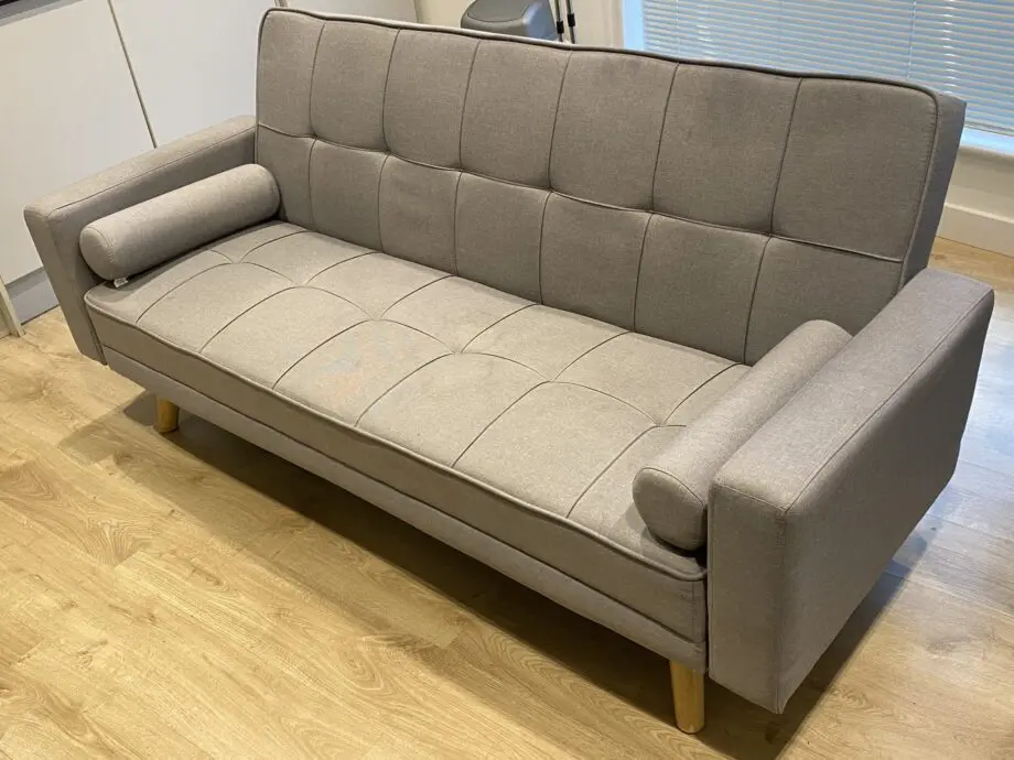 Yaheetech Grey Fabric Upholstered 3 Seater Convertible Sofa Bed with Armrests and 2 Bolster Pillows Yaheetech Grey Fabric Upholstered 3 Seater Convertible Sofa Bed with Armrests and 2 Bolster Pillows