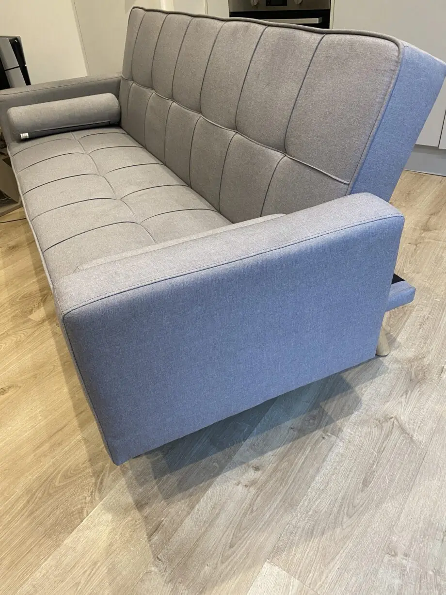 Yaheetech Grey Fabric Upholstered 3 Seater Convertible Sofa Bed with Armrests and 2 Bolster Pillows Yaheetech Grey Fabric Upholstered 3 Seater Convertible Sofa Bed with Armrests and 2 Bolster Pillows