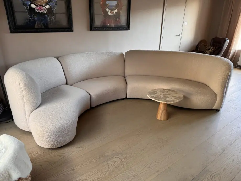 Curvy beige boucle bespoke unique sofa xxl seats 6