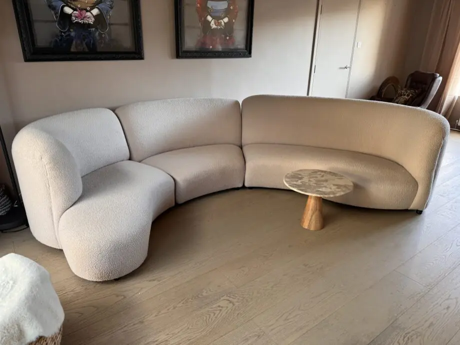 Curvy beige boucle bespoke unique sofa xxl seats 6