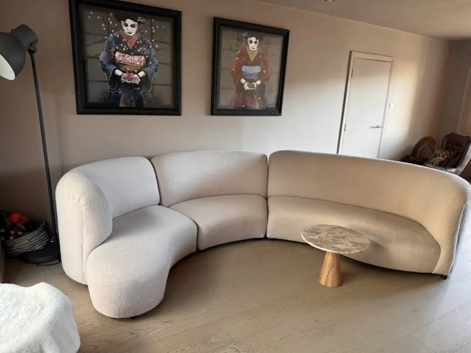 Curvy beige boucle bespoke unique sofa xxl seats 6