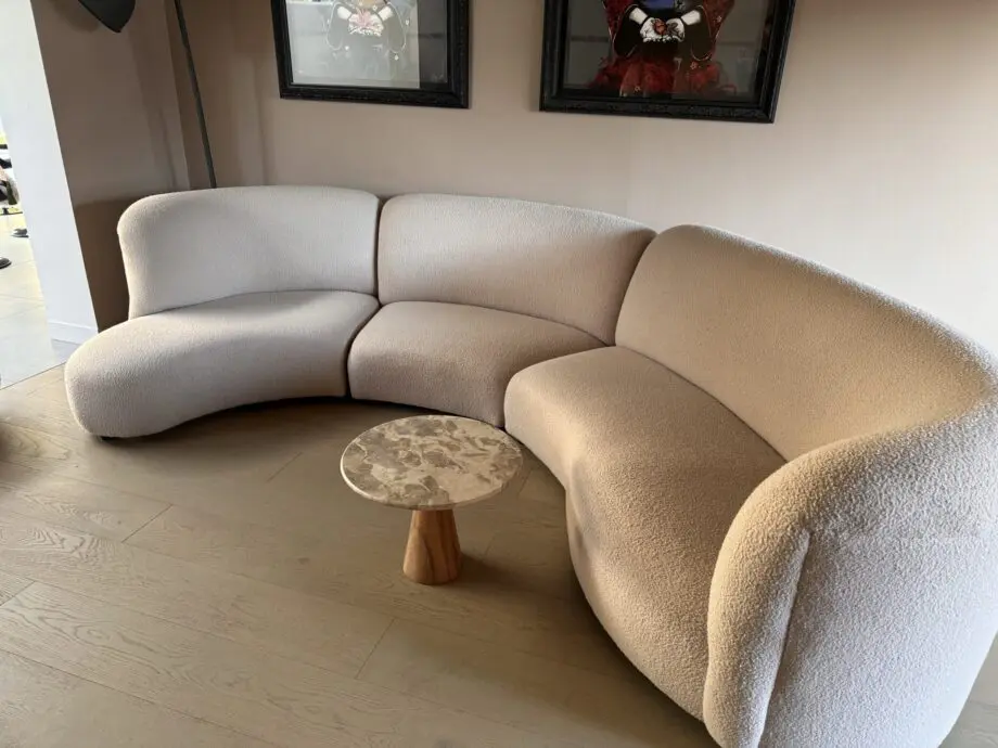 Curvy beige boucle bespoke unique sofa xxl seats 6