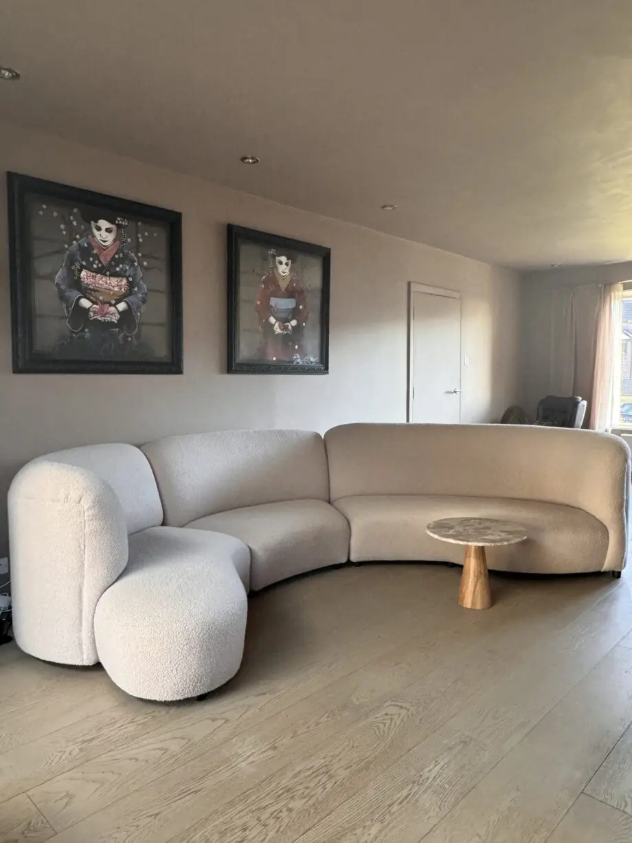 Curvy beige boucle bespoke unique sofa xxl seats 6