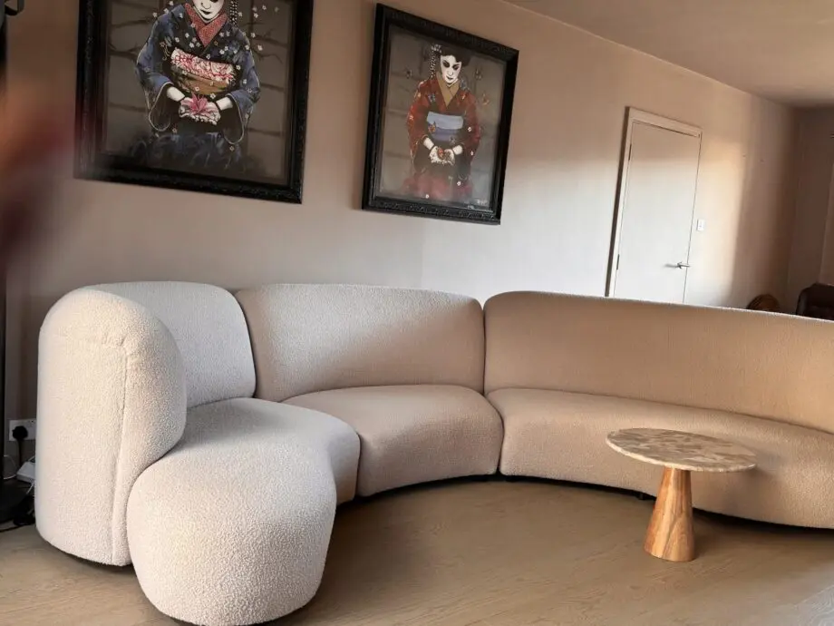 Curvy beige boucle bespoke unique sofa xxl seats 6