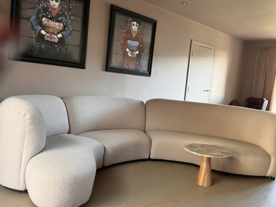 Curvy beige boucle bespoke unique sofa xxl seats 6
