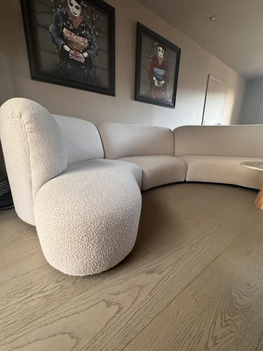 Curvy beige boucle bespoke unique sofa xxl seats 6