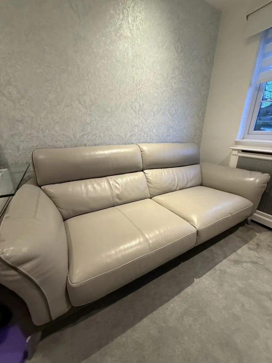 DFS Three seater + footstool - leather two tone