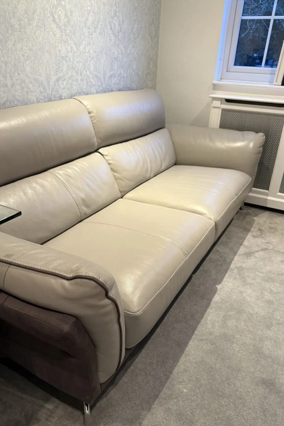 DFS Three seater + footstool - leather two tone