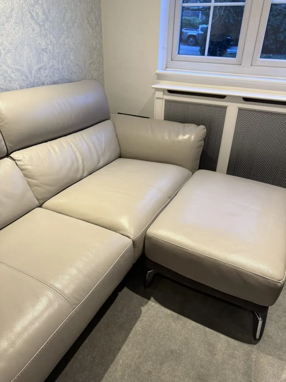 DFS Three seater + footstool - leather two tone