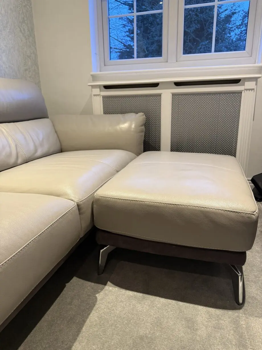 DFS Three seater + footstool - leather two tone