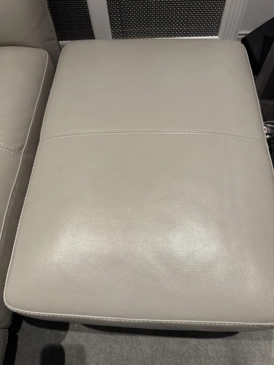 DFS Three seater + footstool - leather two tone