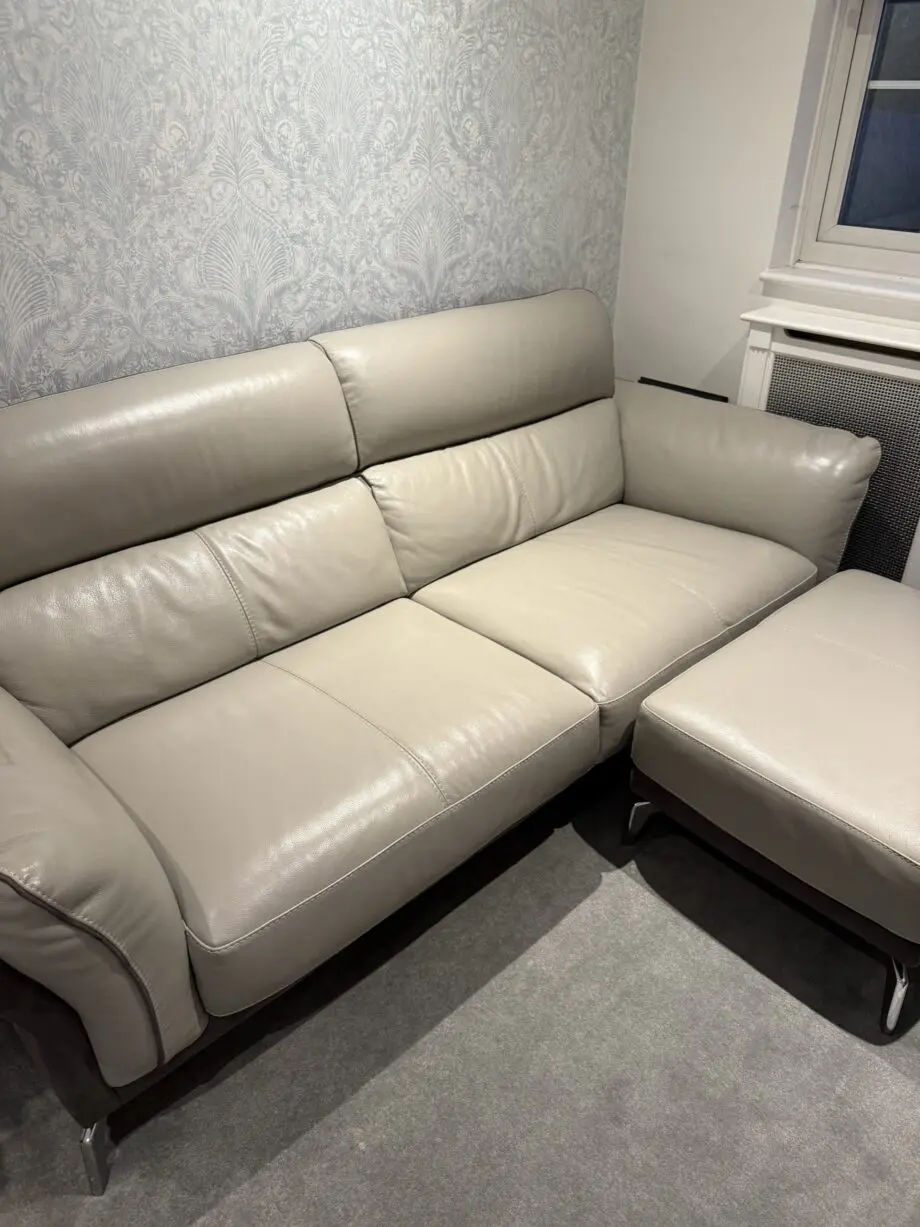 DFS Three seater + footstool - leather two tone
