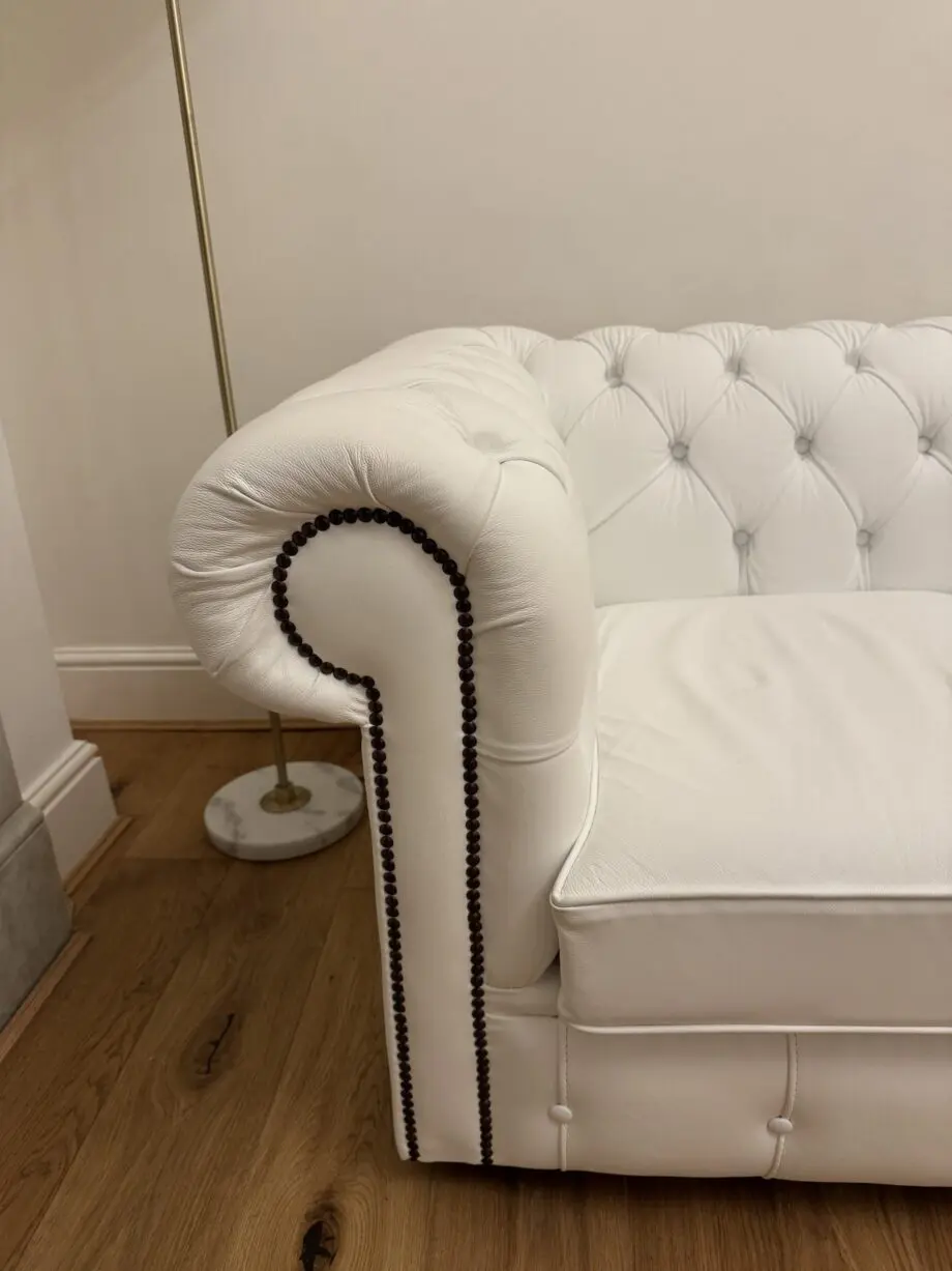 Designer Sofa Bed - Sofas4u Chesterfield Handmade 3 Seat Genuine Leather Sofa - Snow white colour