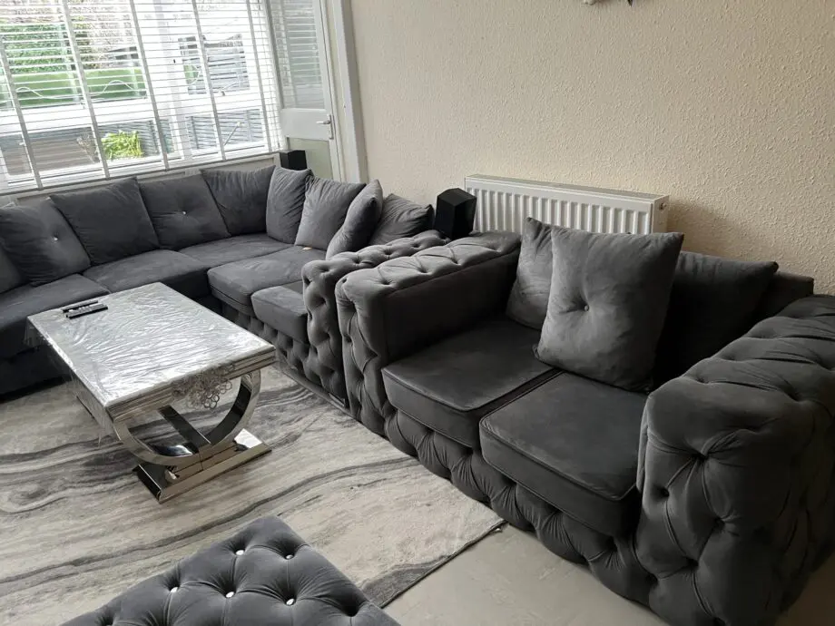 Modern Grey corner sofa 5 + 2 seater plus footstool