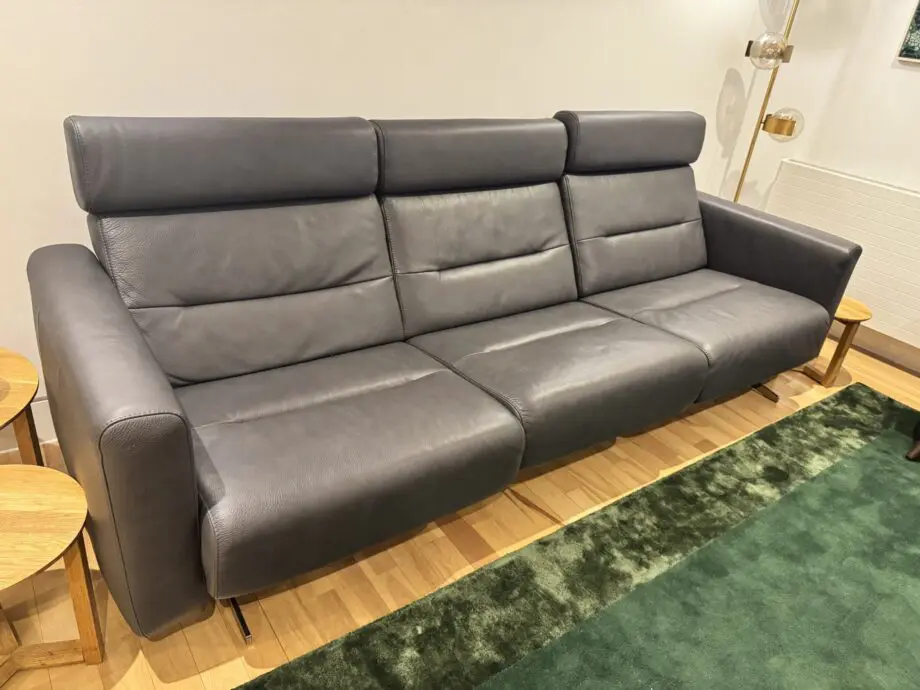 Stressless 3 seater Stella leather sofa in grey with chrome feet