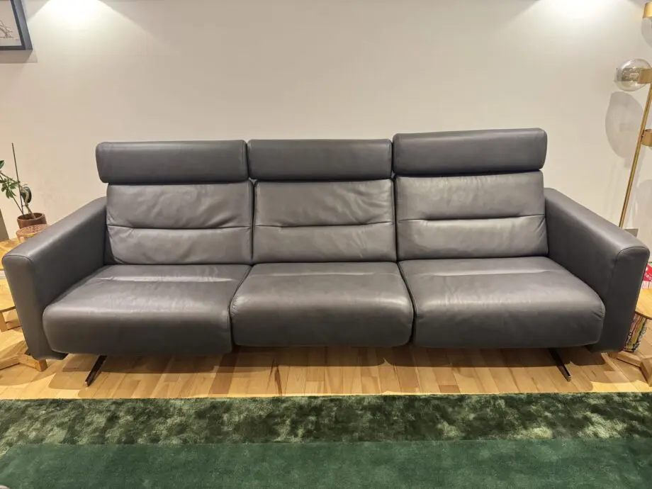 Stressless 3 seater Stella leather sofa in grey with chrome feet