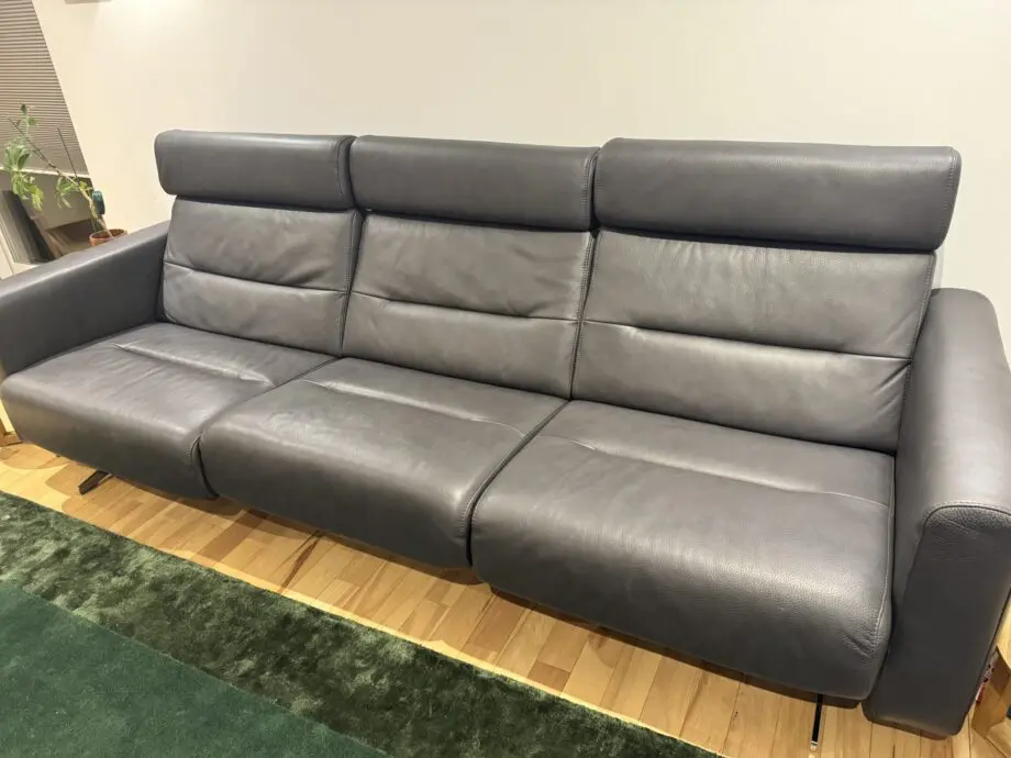 Stressless 3 seater Stella leather sofa in grey with chrome feet