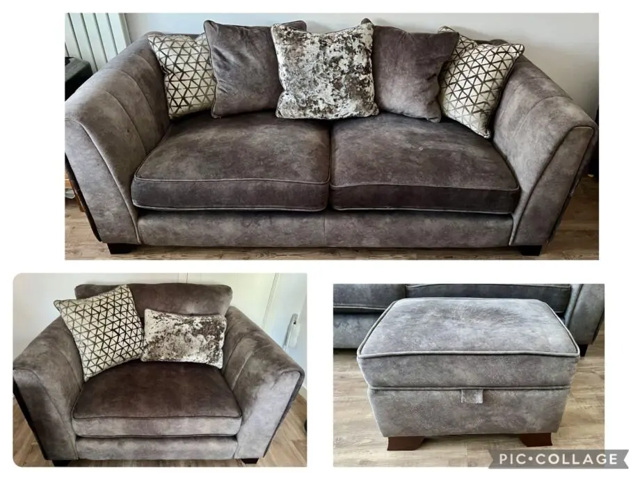 Furniture Village Ariana 3 Seater Sofa + Snuggle Chair + Footstool (Dapple mink)