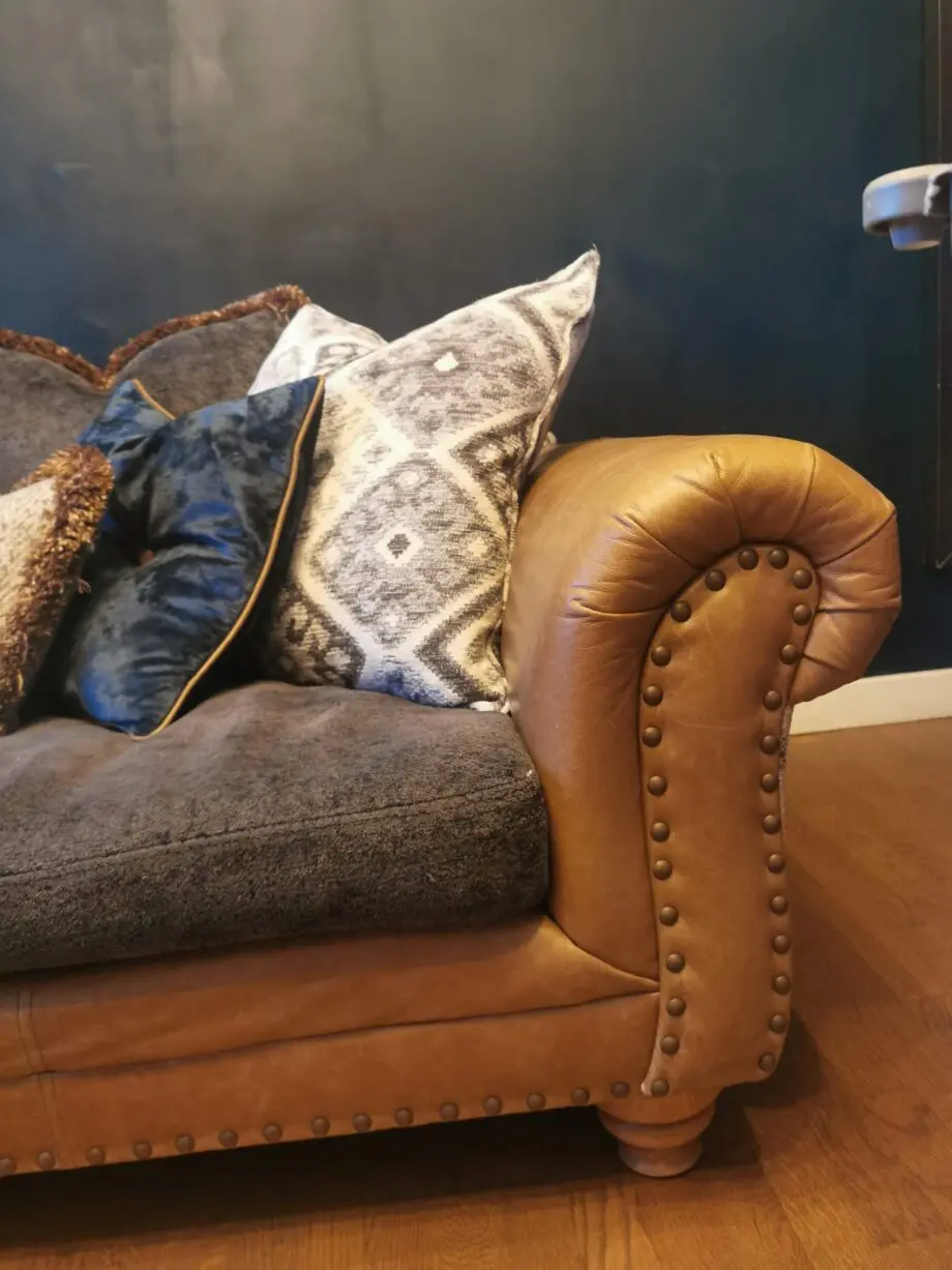 Sofology Marrakech 3 large seat sofa, fabric and Italian leather.