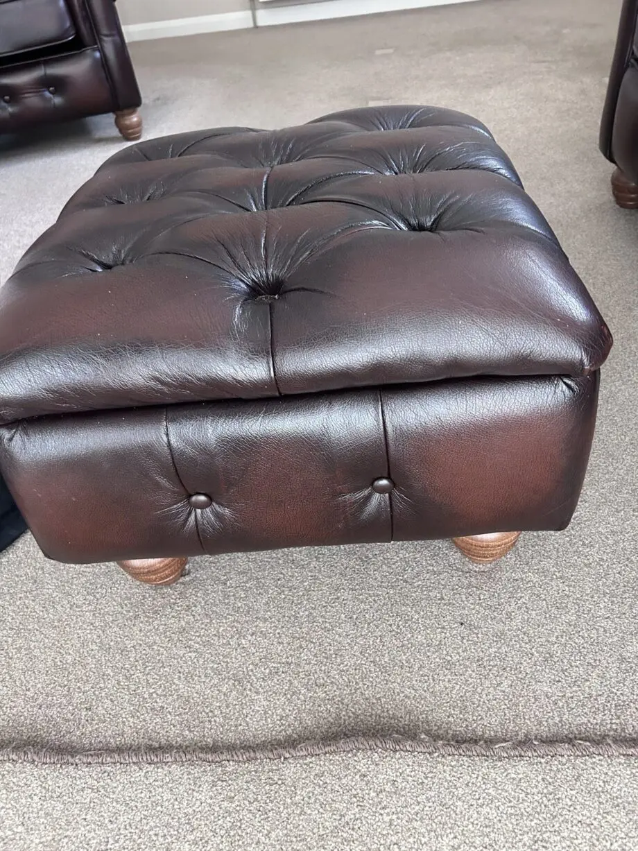 Thomas Lloyd Sofa, Chair & 2 Storage Footstools "Monk" range in Antique Brown