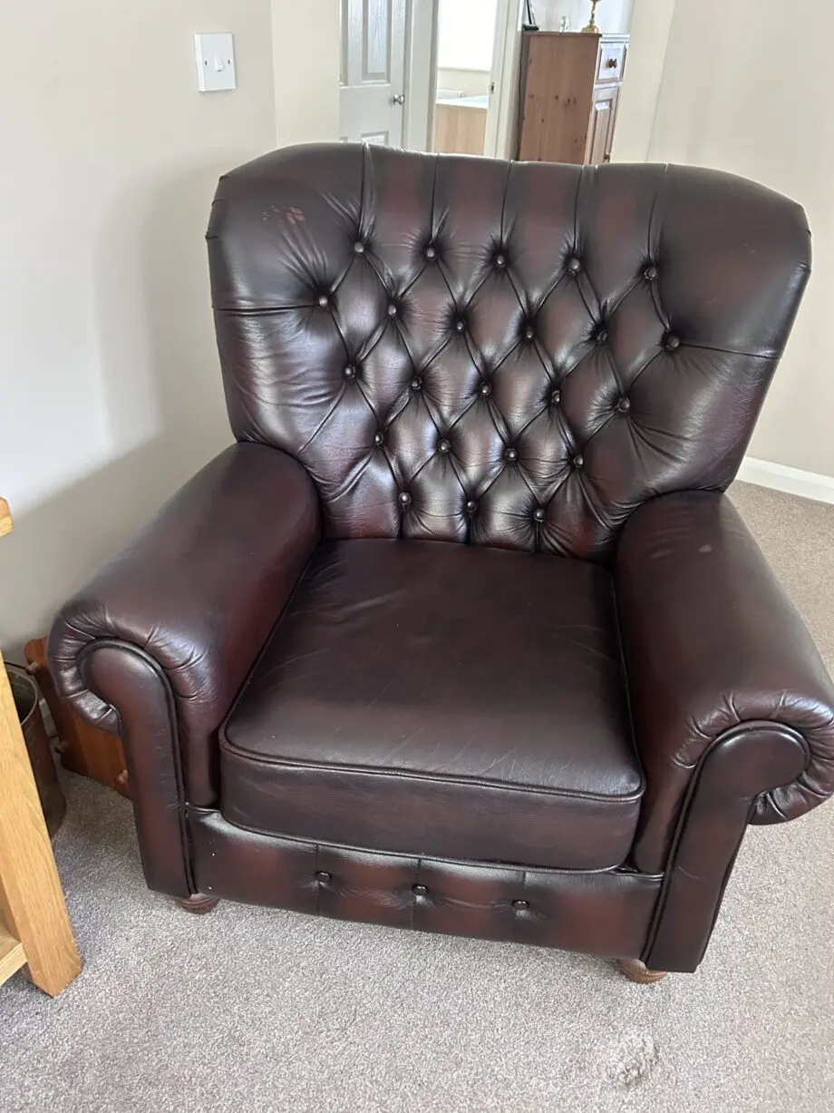 Thomas Lloyd Sofa, Chair & 2 Storage Footstools "Monk" range in Antique Brown