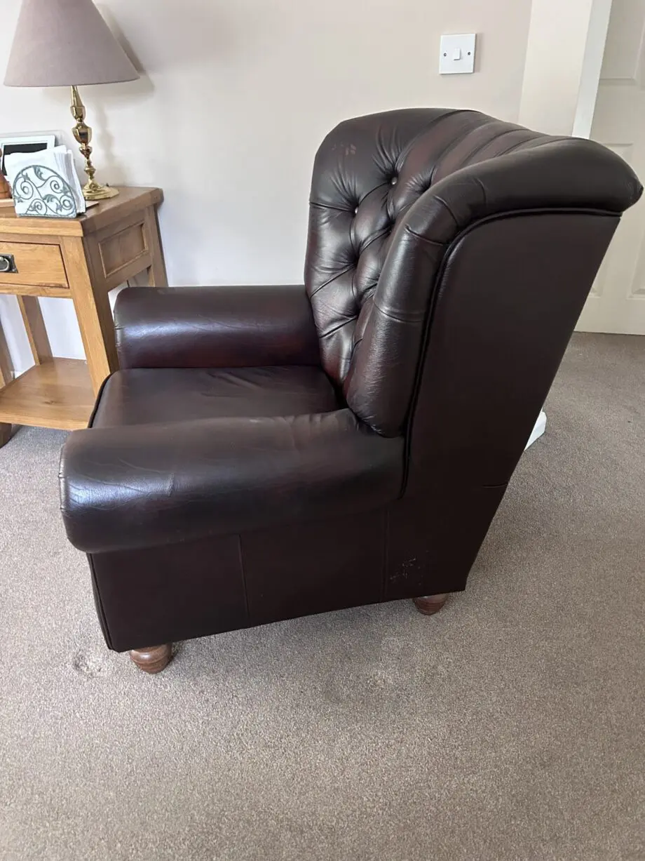 Thomas Lloyd Sofa, Chair & 2 Storage Footstools "Monk" range in Antique Brown