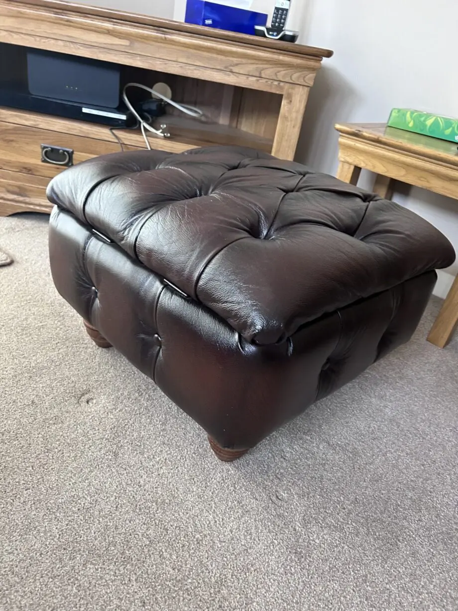 Thomas Lloyd Sofa, Chair & 2 Storage Footstools "Monk" range in Antique Brown