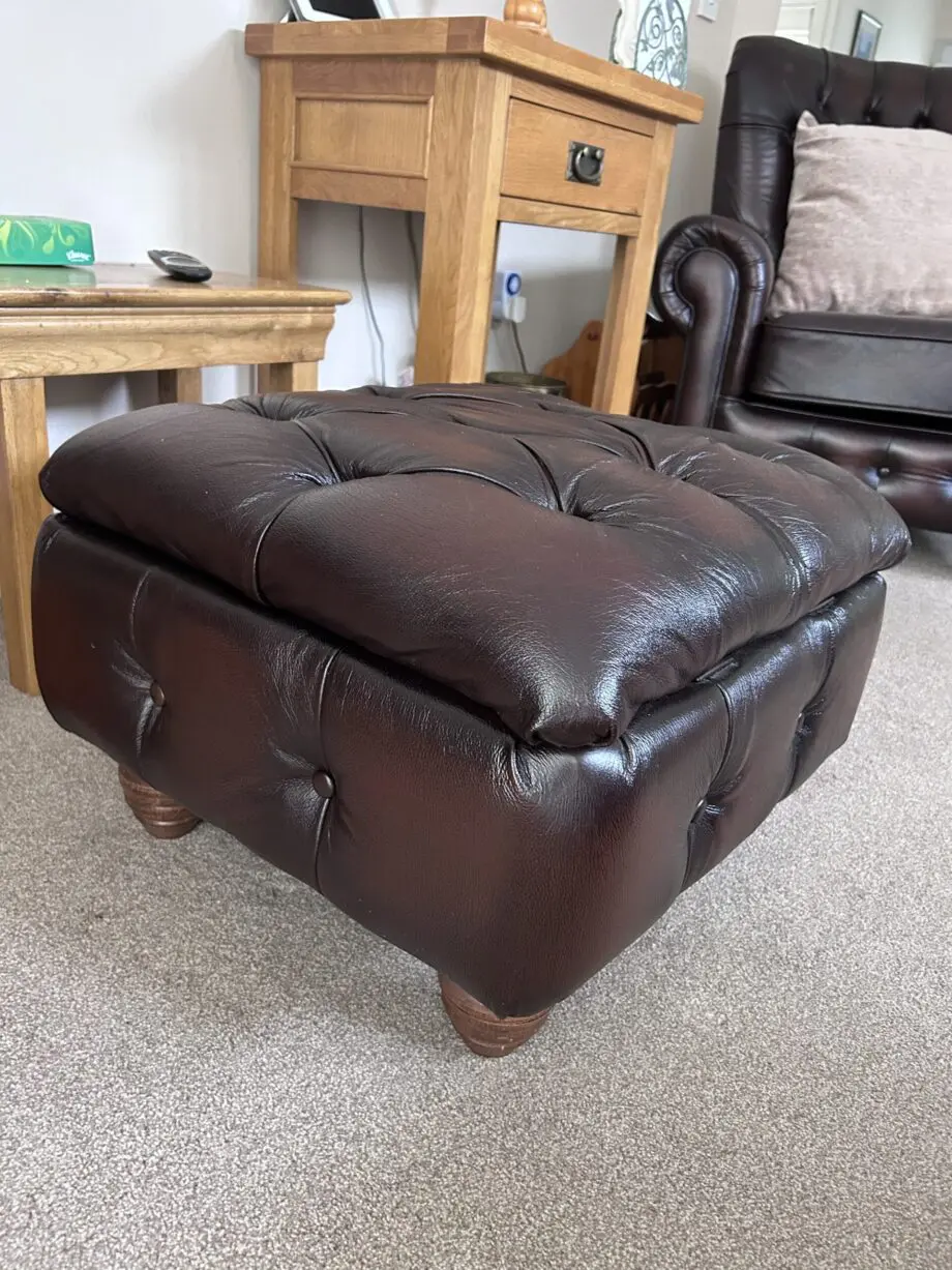 Thomas Lloyd Sofa, Chair & 2 Storage Footstools "Monk" range in Antique Brown