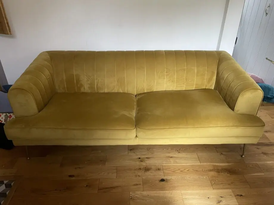 Mustard yellow DFS enchanted 4 seater sofa in velvet