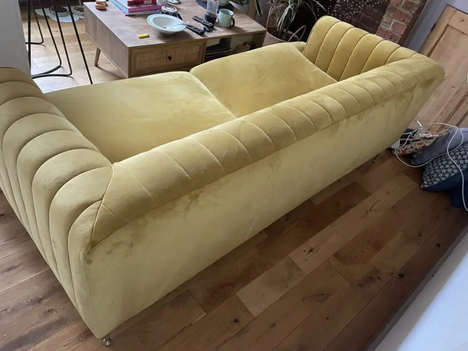 Mustard yellow DFS enchanted 4 seater sofa in velvet