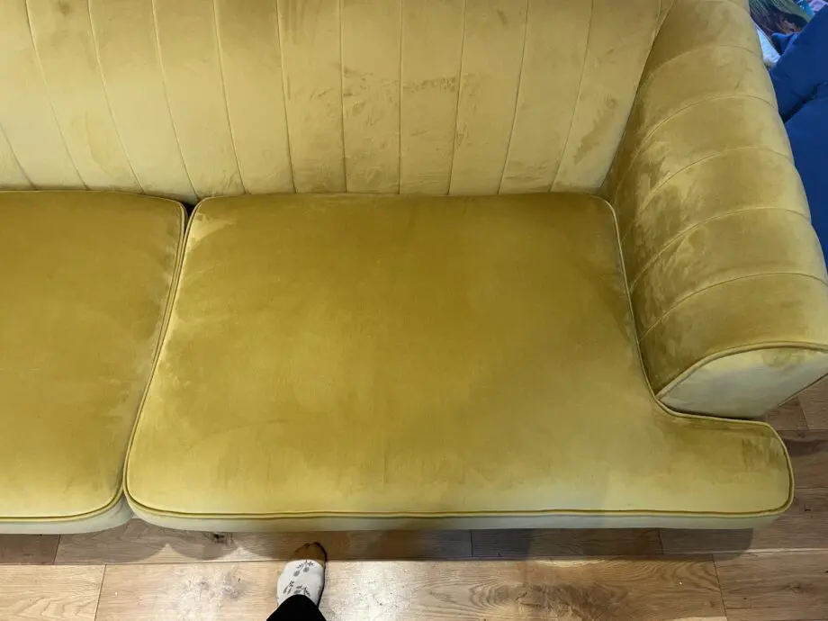 Mustard yellow DFS enchanted 4 seater sofa in velvet