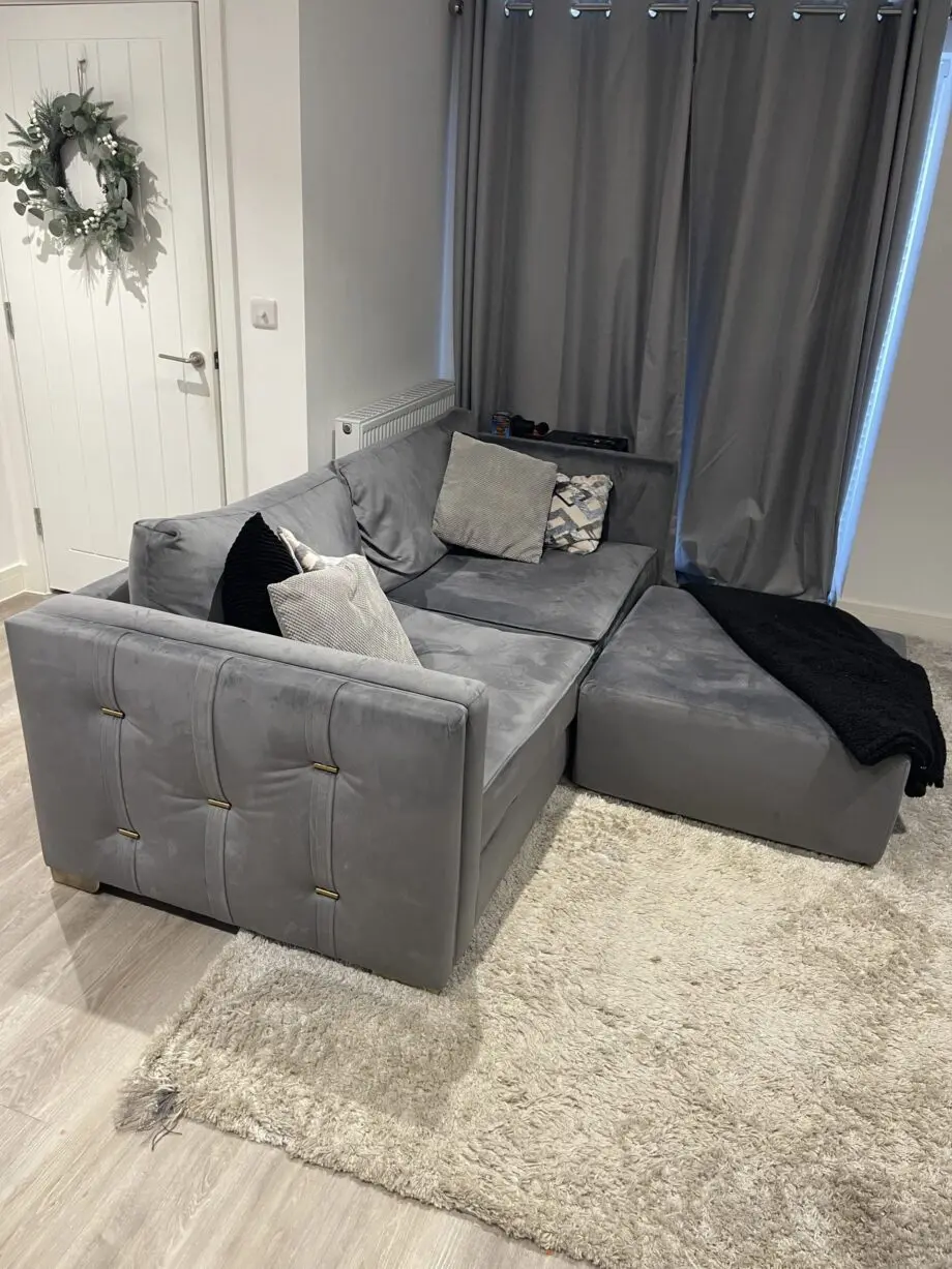 Sofology Titan 4 Seater Sofa with Pouffe - Grey velet and Gold details