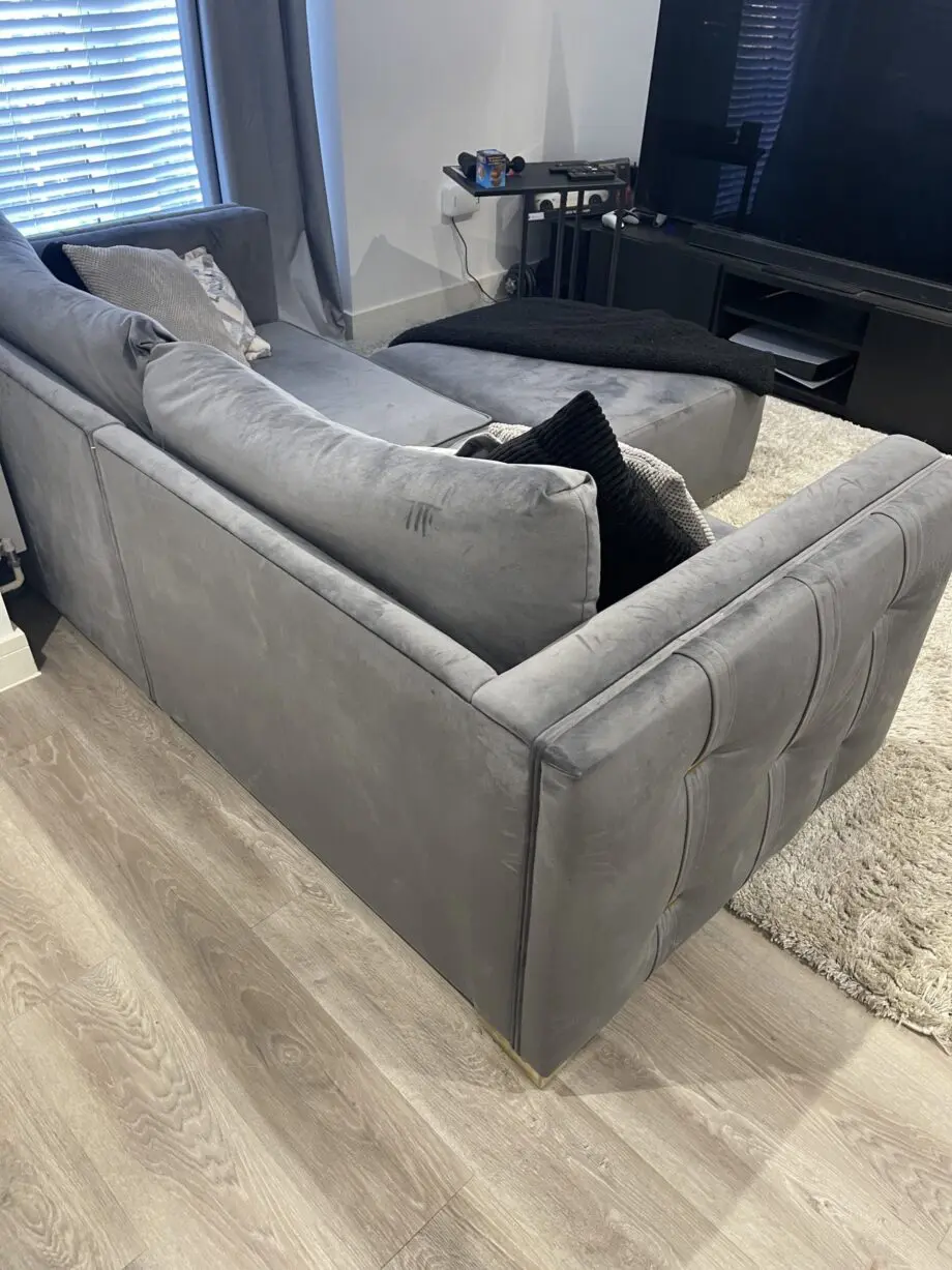 Sofology Titan 4 Seater Sofa with Pouffe - Grey velet and Gold details