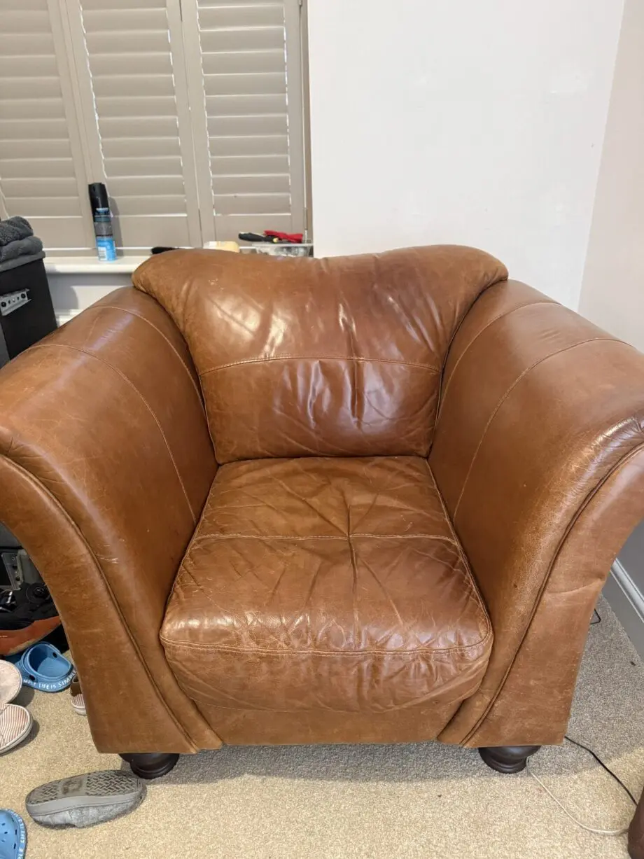 Real leather brown armchair