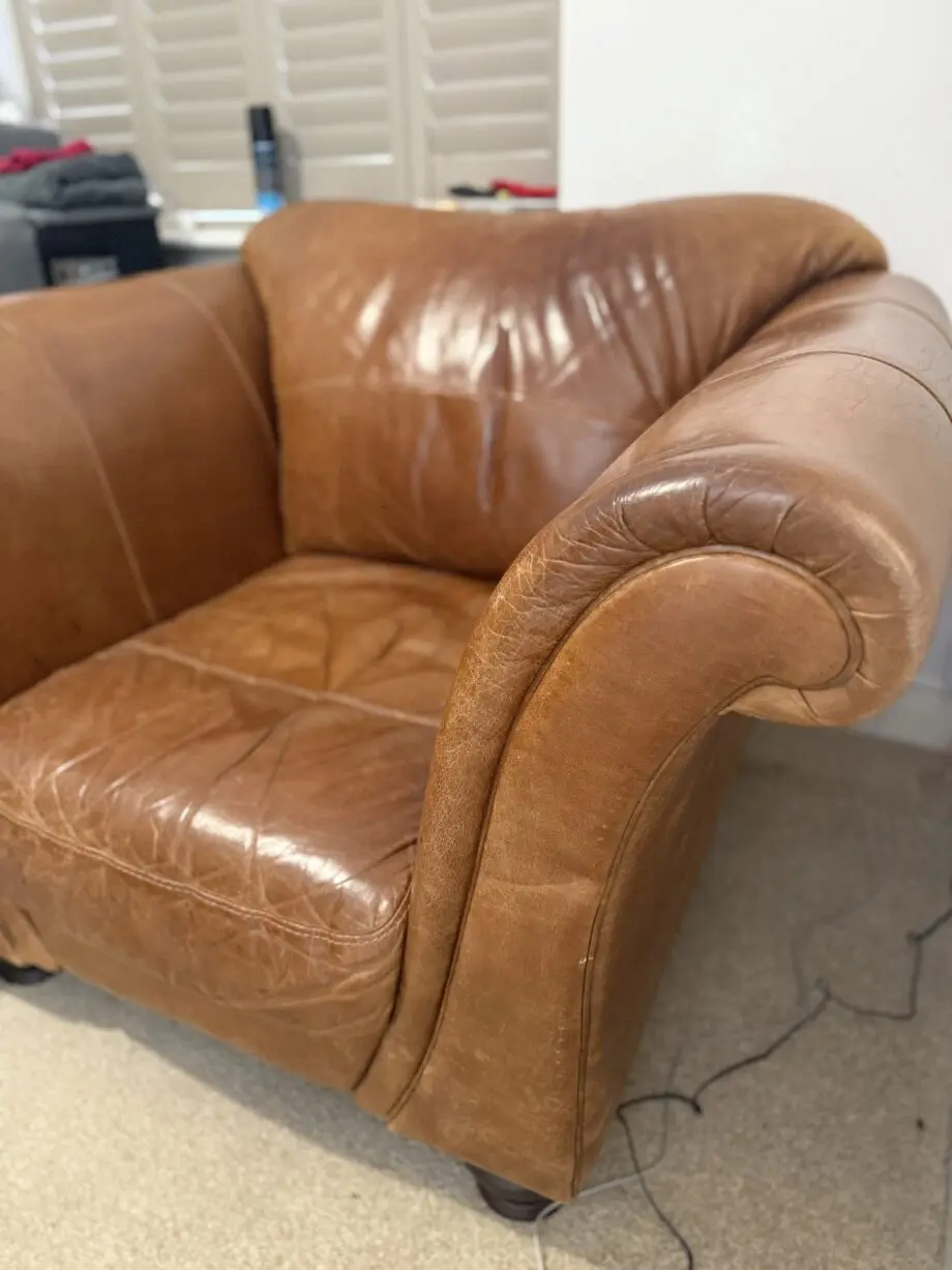 Real leather brown armchair