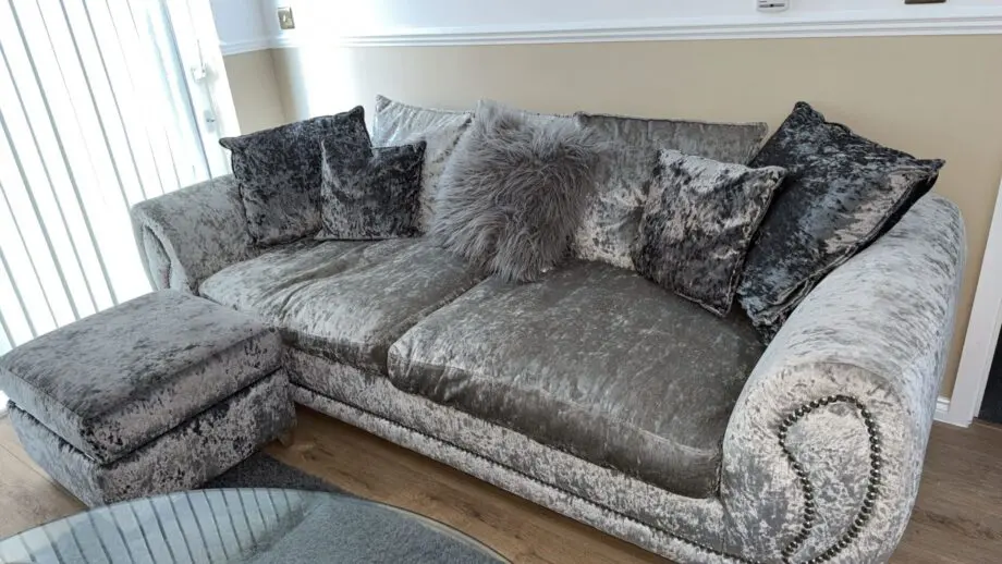 Grey Crushed Velvet Sofa Set