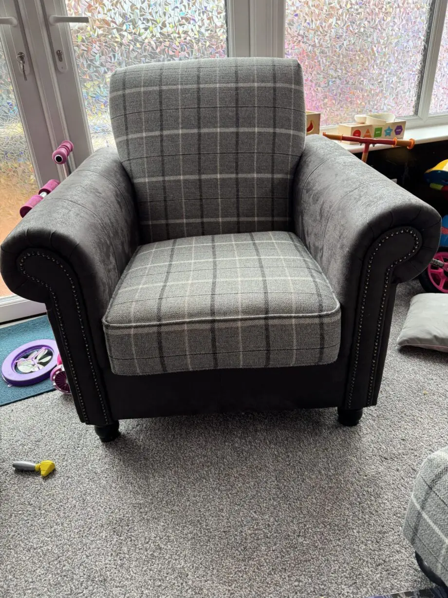 Fab Furniture Marshall, 2 seater scatter back sofa, 1 armchair and 1 foot stall, grey