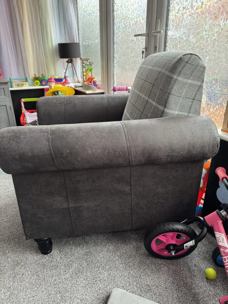 Fab Furniture Marshall, 2 seater scatter back sofa, 1 armchair and 1 foot stall, grey
