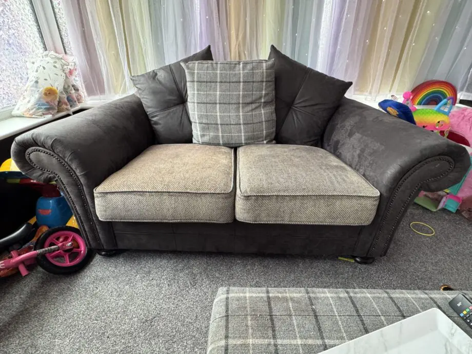 Fab Furniture Marshall, 2 seater scatter back sofa, 1 armchair and 1 foot stall, grey