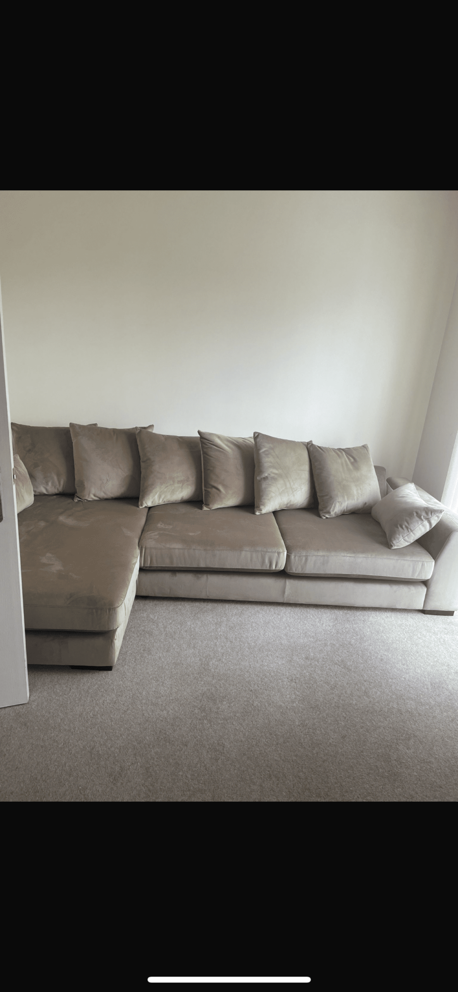 Velvet Pillow Back, Right Hand Facing, Large Chaise End Sofa ***Only 7 Months Old**