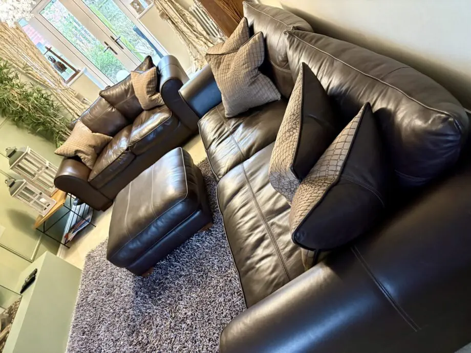 Furniture Village 3 piece chocolate brown leather suite