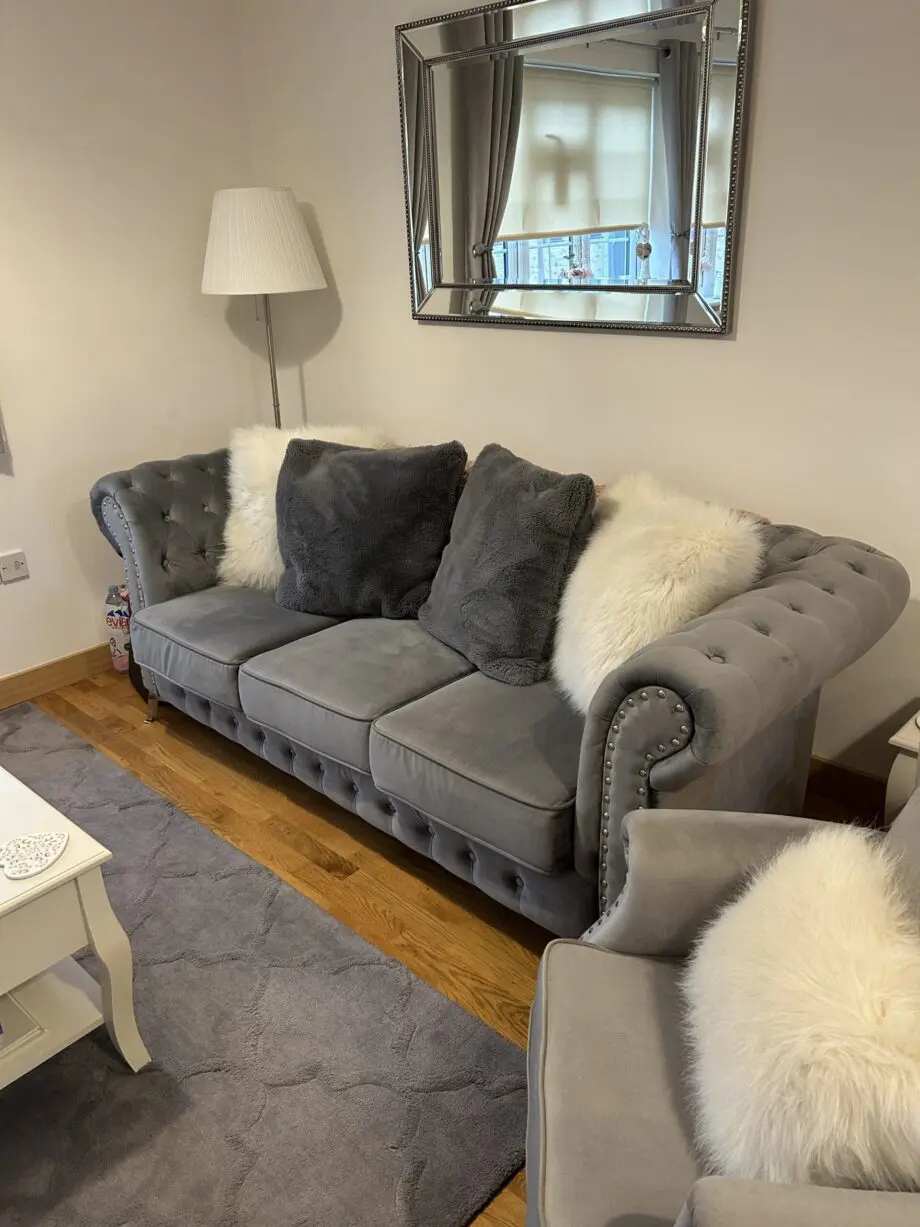 Grey Velvet Chesterfield 3 Seater Sofa