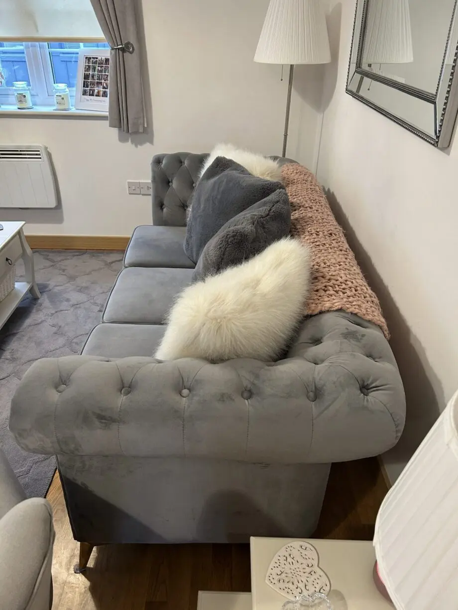 Grey Velvet Chesterfield 3 Seater Sofa