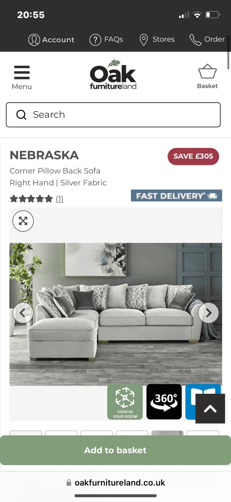 Oak Furniture Land Nebraska Corner Pillow Back Sofa Right Hand Sofa