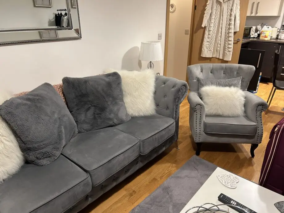 Grey Velvet Chesterfield 3 Seater Sofa