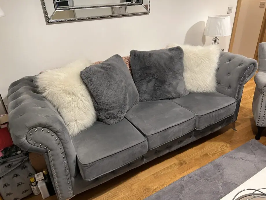 Grey Velvet Chesterfield 3 Seater Sofa
