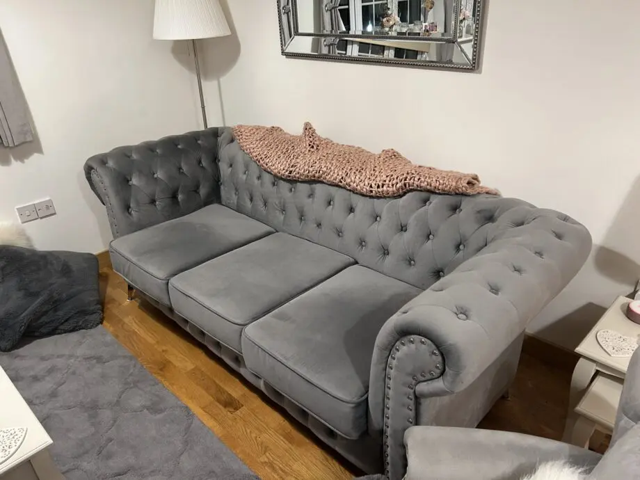 Grey Velvet Chesterfield 3 Seater Sofa