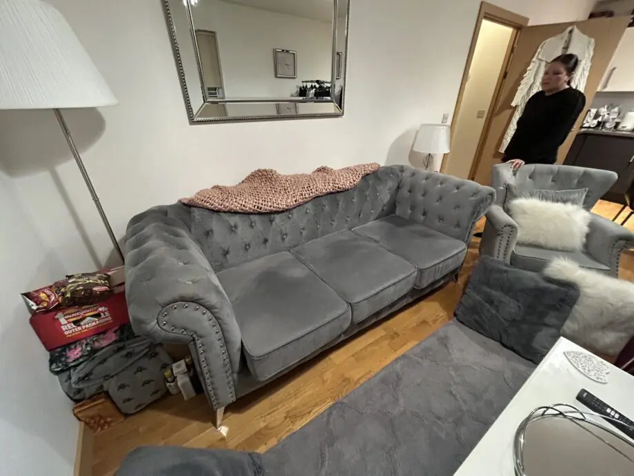 Grey Velvet Chesterfield 3 Seater Sofa